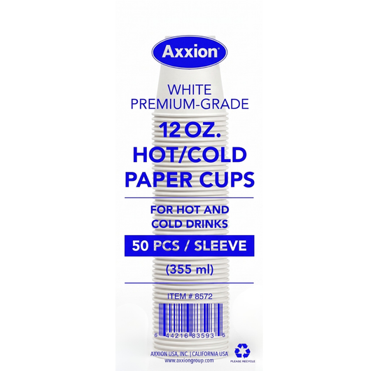 Axxion 12 oz Disposable Hot and Cold Paper Cups – White