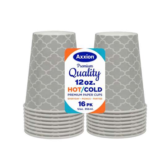 Axxion 12 oz Disposable Hot and Cold Paper Cups – Grey