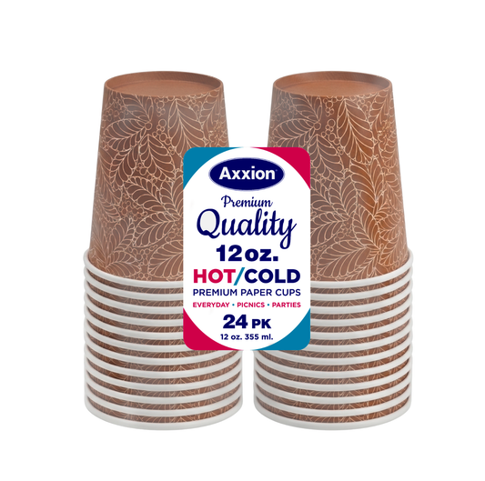 Axxion 12 oz Disposable Hot and Cold Paper Cups – Bamboo Style