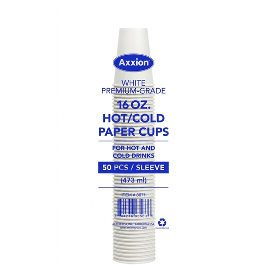 Axxion 16 oz Disposable Hot and Cold Paper Cups – White