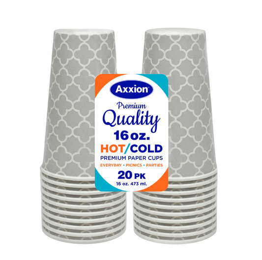 Axxion 16 oz Disposable Hot and Cold Paper Cups – Grey