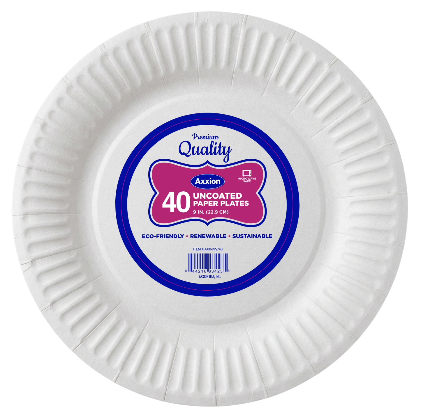 Axxion 9-Inch Uncoated Disposable Paper Plates